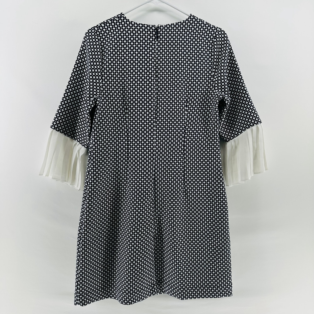 NEW YORK & COMPANY Black White Geometric DIAMOND Pleated Sleeves Dress WOMENS S - Picture 8 of 9